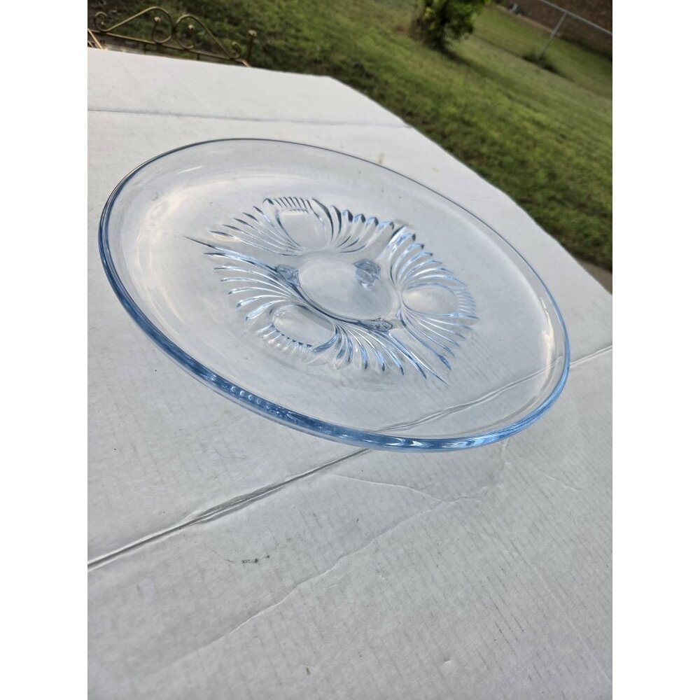 Paden City 13.5" Blue‎ Footed Console Bowl Compote Serving Tray "Maya"